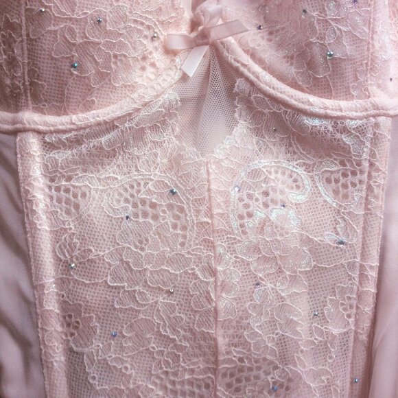 Victoria’s Secret Pink Lace Rhinestone Lingerie Garter Hooks Fairy Coquette 34B - Picture 2 of 7